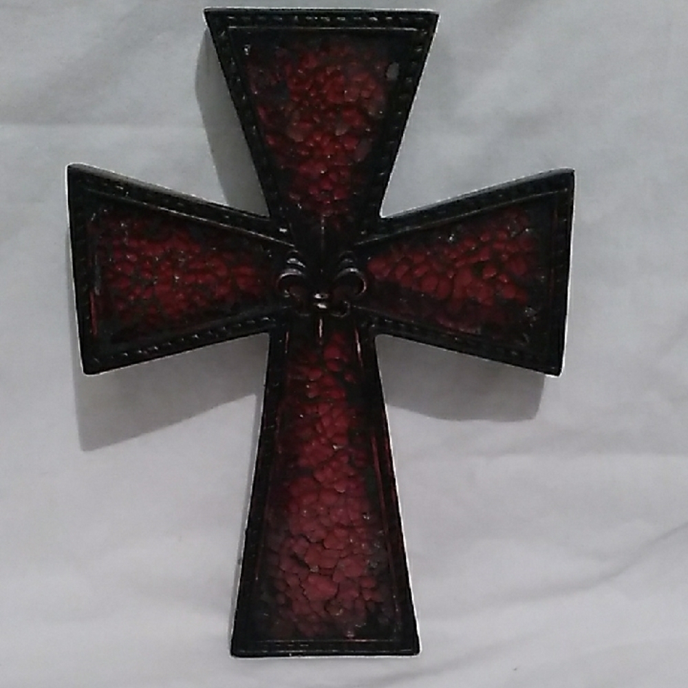 Vintage Elegant Red Cracked Glass Mosaic Cross Wall Art (S1)